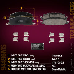 Metrix Premium Chassis Parts Front Disc Brake Pad Set 94496MS aftermarket car parts