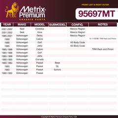 Metrix Premium Chassis Parts 2 PC Front Left & Right Outer Tie Rod End Kit 95697MT aftermarket car parts