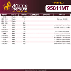 Metrix Premium Front & Rear Brake Pad Kit 95811MT aftermarket car parts