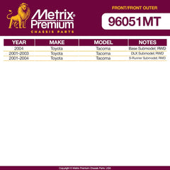 Metrix Premium 4 PC Stabilizer Bar Link and Outer Tie Rod End Kit 96051MT OEM fit