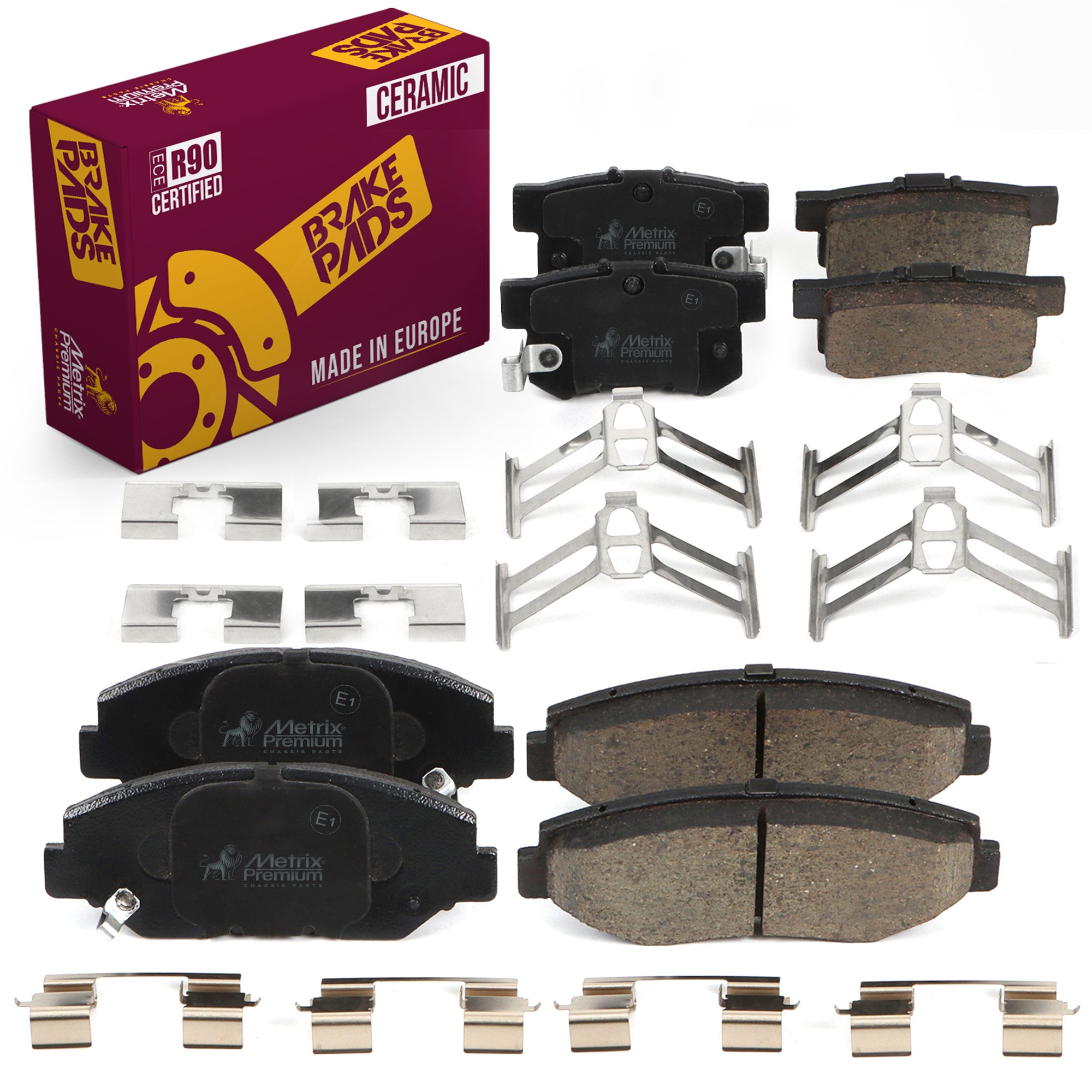 Metrix Premium Chassis Parts - Front & Rear Ceramic Disc Brake Pad Set Fits 2013-2015 Acura ILX, 2003-2007 Honda Accord, 2012-2015 Honda Civic, Made in Europe