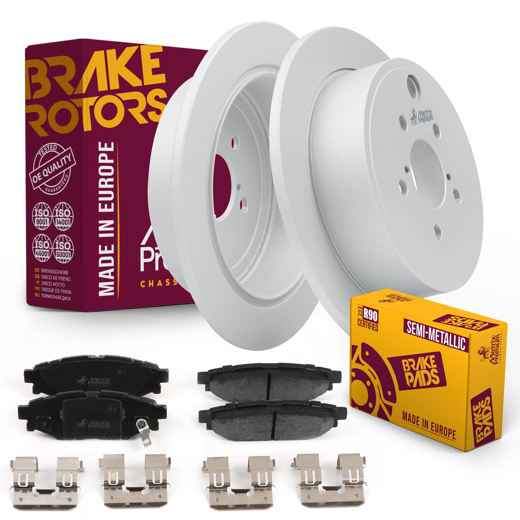 Metrix Premium Chassis Parts - Rear Semi-Metallic Disc Brake Pad Set & Solid Brake Rotor Kit Fits 2013-2015 Subaru BRZ, 2009-2013 Forester, 2008-2014 Impreza, 2010-2014 Legacy, 2010-2014 Outback