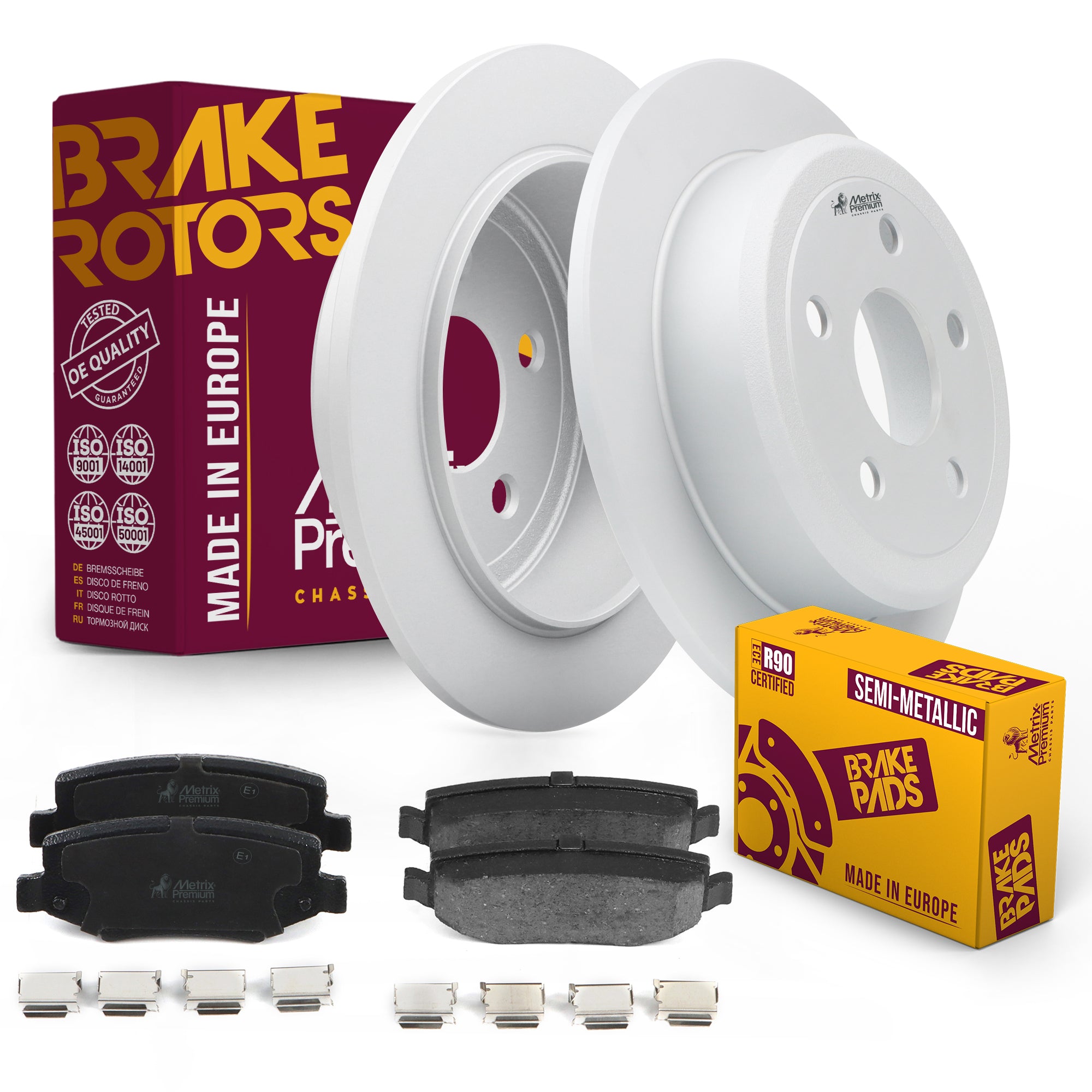 Metrix Premium Chassis Parts - Rear Semi-Metallic Disc Brake Pad Set & Solid Brake Rotor Kit Fits 2007-2017 Jeep Wrangler, 2018 Jeep Wrangler JK, Made in Europe