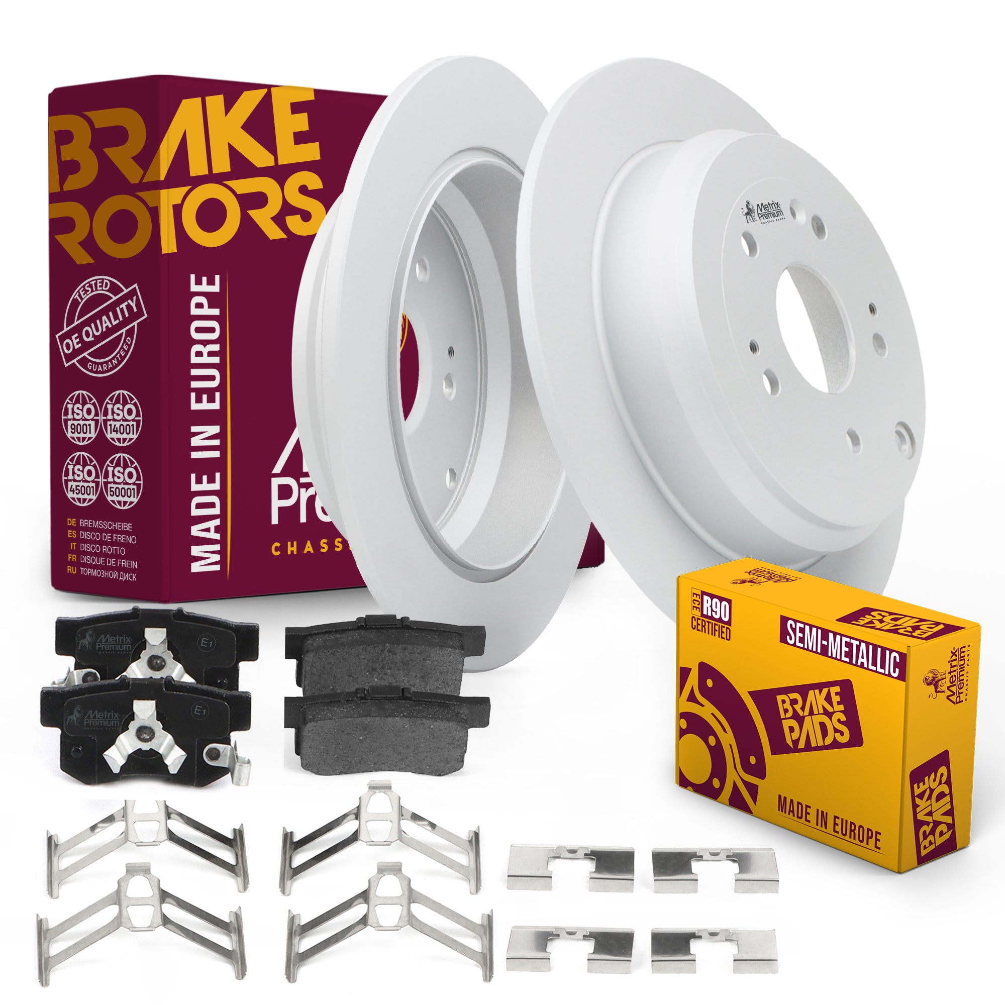 Metrix Premium Chassis Parts - Rear Semi-Metallic Disc Brake Pad Set & Solid Brake Rotor Kit Fits 2014-2016 Honda CR-V, 2013-2015 Acura RDX, 2017-2018 Acura RDX, Made in Europe