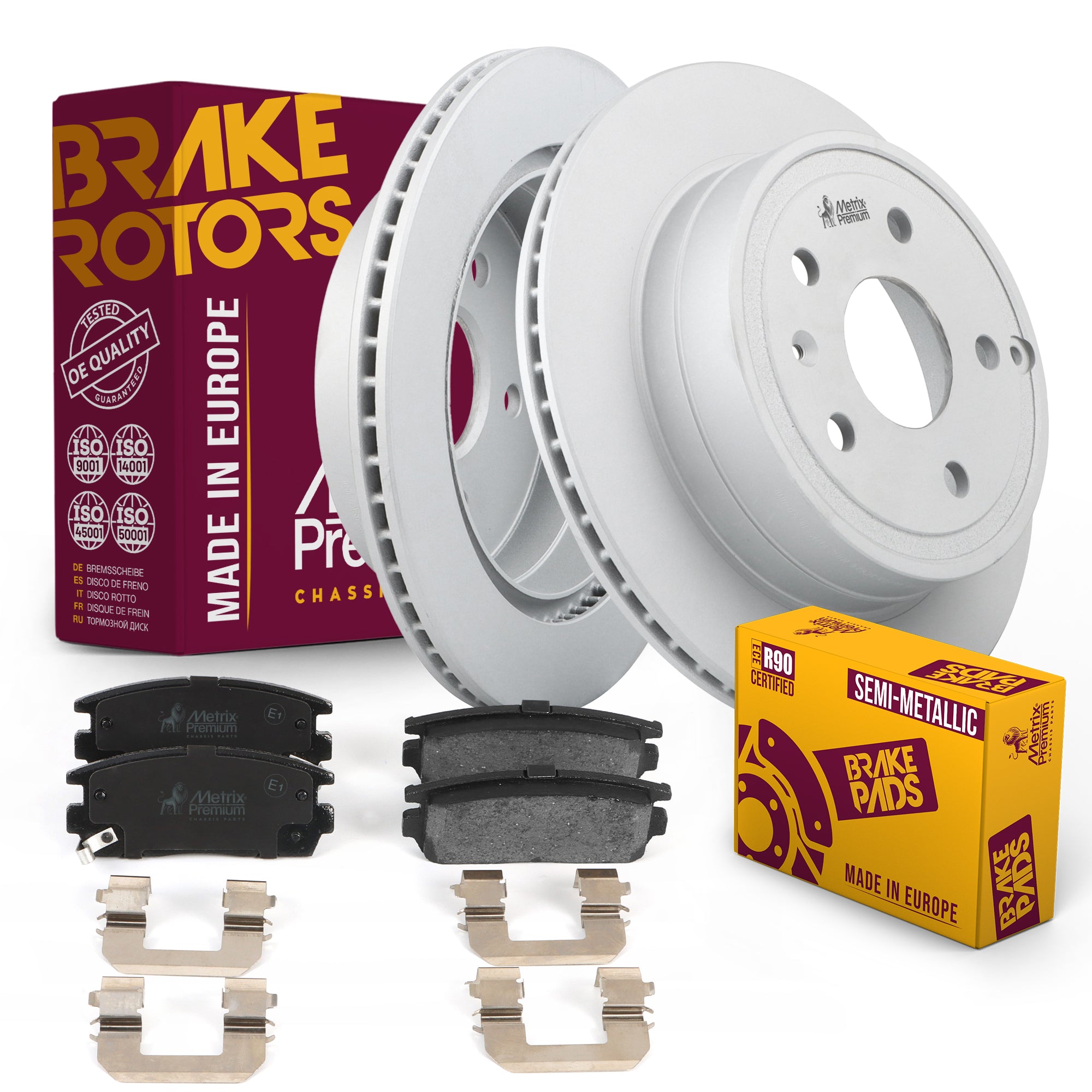 Metrix Premium Chassis Parts - Rear Semi-Metallic Disc Brake Pad Set & Vented Brake Rotor Kit Fits 2010-2017 Chevrolet Equinox, 2010-2017 GMC Terrain, Made in Europe