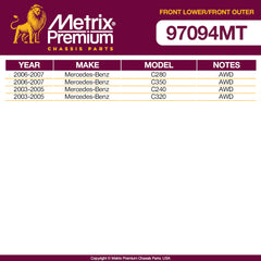 Metrix Premium 4 PC Front Lower Control Arm and Outer Tie Rod End Kit 97094MT OEM fit spare parts