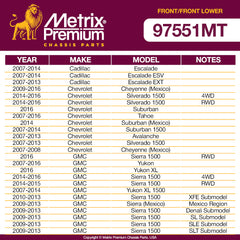 Metrix Premium 4 PC Front Lower Control Arm and Front Stabilizer Bar Link Kit 97551MT OEM fit auto parts fitment compability