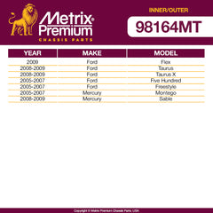 Metrix Premium 4 PC Inner Tie Rod End and Outer Tie Rod End Kit 98164MT OEM fit auto parts fitment compability