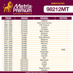 Metrix Premium 4 PC Inner Tie Rod End and Outer Tie Rod End Kit 98212MT OEM fit auto parts fitment compability