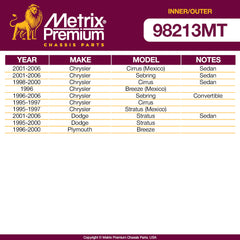 Metrix Premium 4 PC Inner Tie Rod End and Outer Tie Rod End Kit 98213MT OEM fit auto parts fitment compability