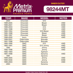Metrix Premium 4 PC Inner Tie Rod End and Outer Tie Rod End Kit 98244MT OEM fit auto parts fitment compability