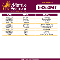 Metrix Premium 4 PC Inner Tie Rod End and Outer Tie Rod End Kit 98250MT OEM fit auto parts fitment compability