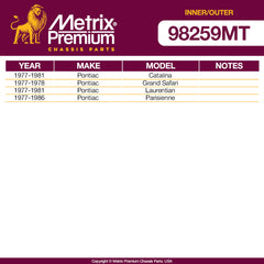 Metrix Premium 4 PC Inner Tie Rod End and Outer Tie Rod End Kit 98259MT OEM fit auto parts fitment compatible