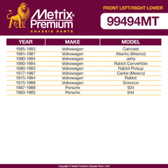 Metrix Premium Front Left & Right Lower Control Arm Kit 99494MT VOLKSWAGEN, PORSCHE OE fit spare parts OEM fit auto parts