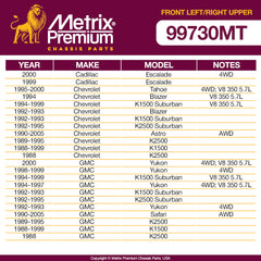 Metrix Premium Front Left & Right Upper Control Arm w Ball Joint & Bushing Assembly Kit 99730MT CADILLAC, CHEVROLET, GMC OE fit spare parts OEM fit auto parts