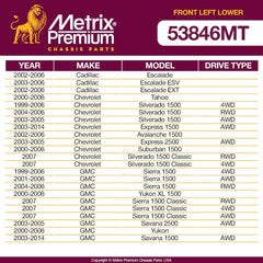 Metrix Premium Front Left Lower Control Arm RK620381 Fits Escalade, Chevrolet Avalanche 1500, Express 1500, Express 2500, Silverado Models, Suburban 1500, Tahoe, GMC Savana Models, Sierra Models - Metrix Premium Chassis Parts