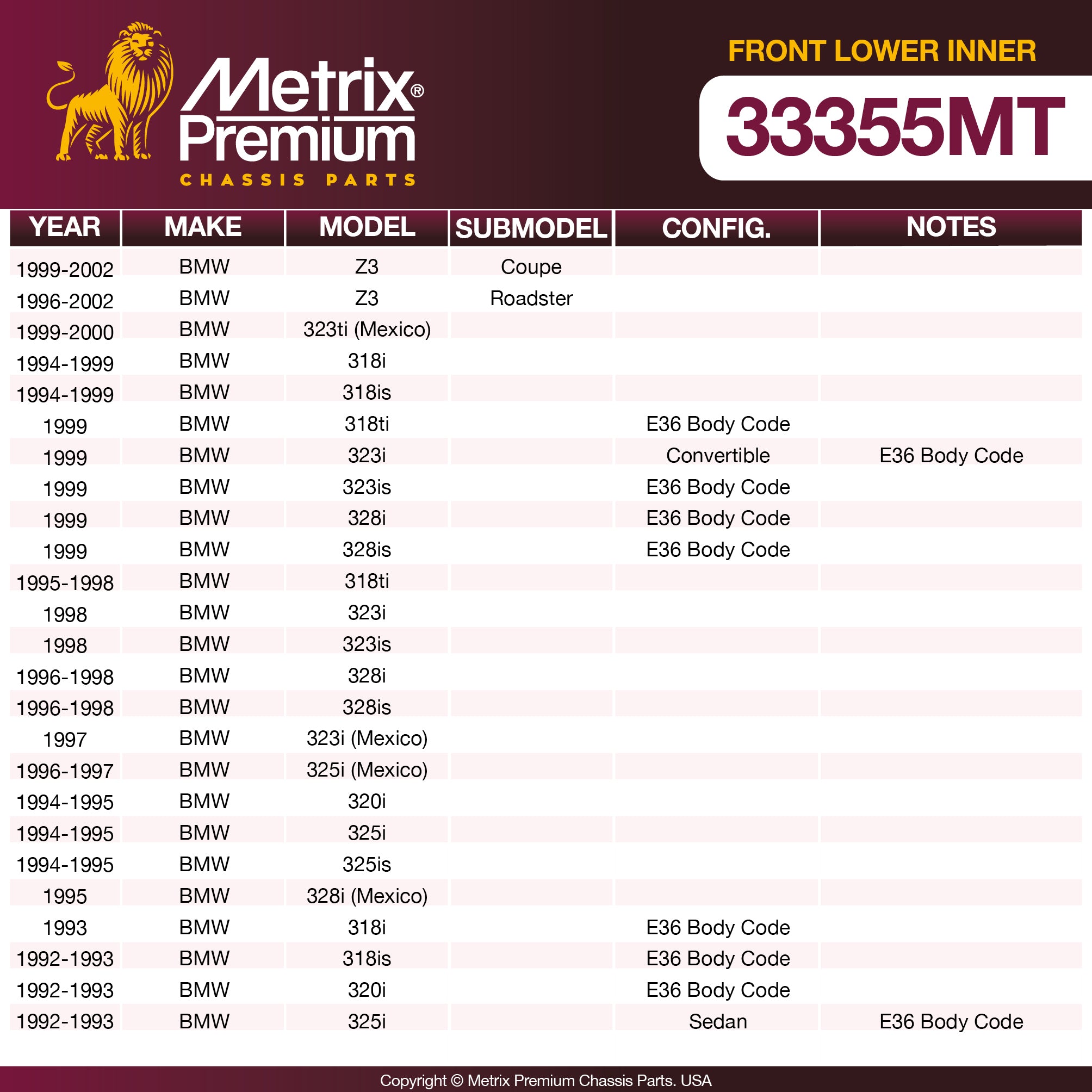 Metrix Premium Chassis Parts Front Lower Inner Ball Joint 33355MT OEM fit auto parts