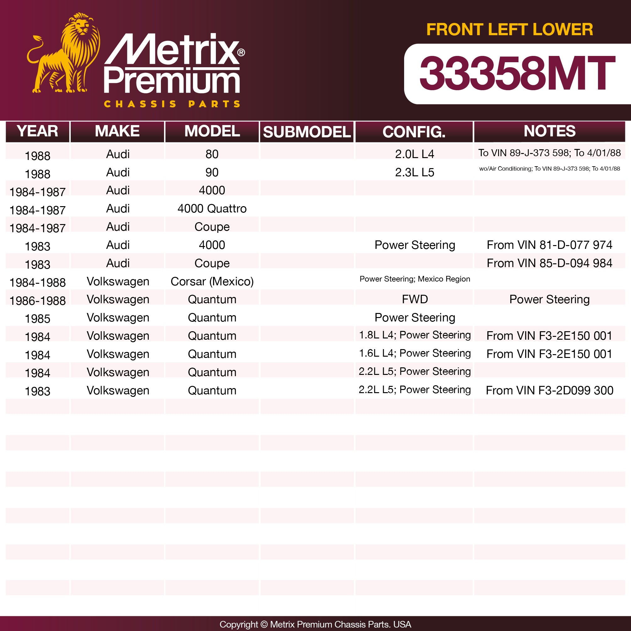Metrix Premium Chassis Parts Front Left Lower Ball Joint 33358MT OEM fit auto parts
