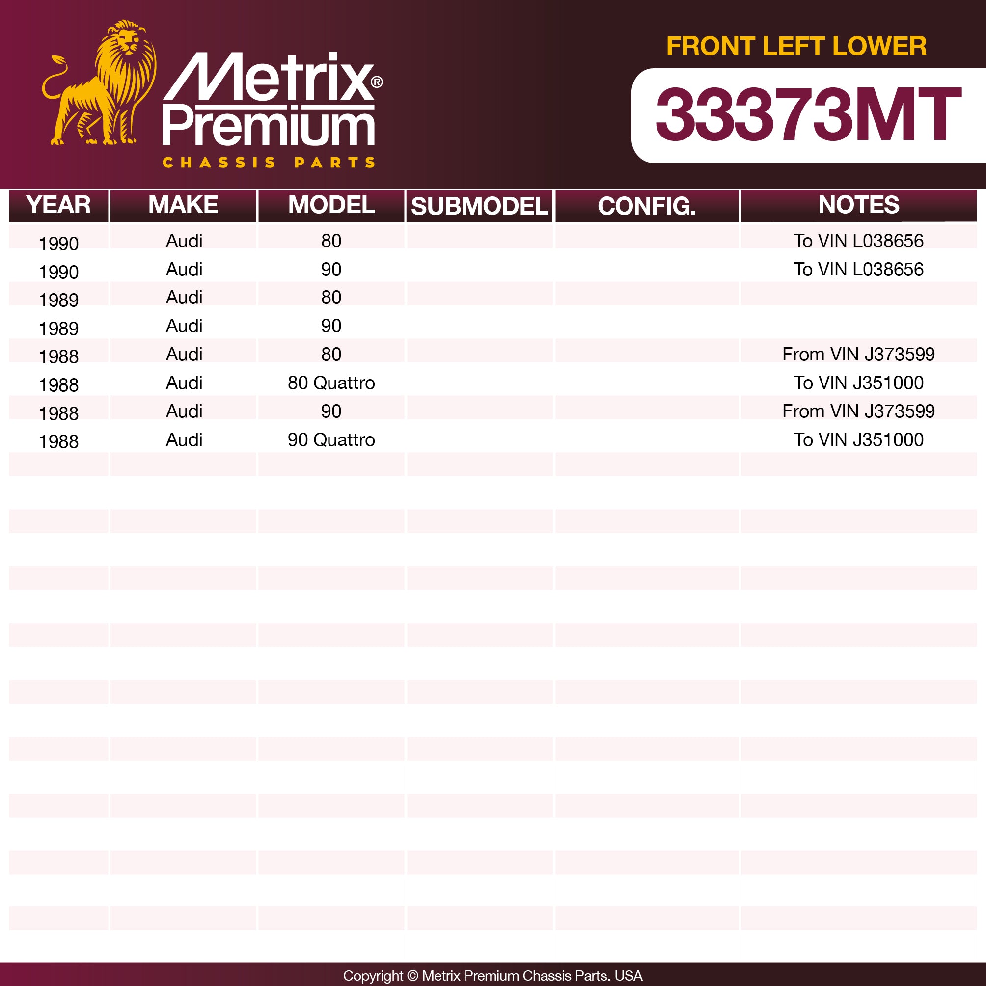 Metrix Premium Chassis Parts Front Left Lower Ball Joint 33373MT OEM fit auto parts