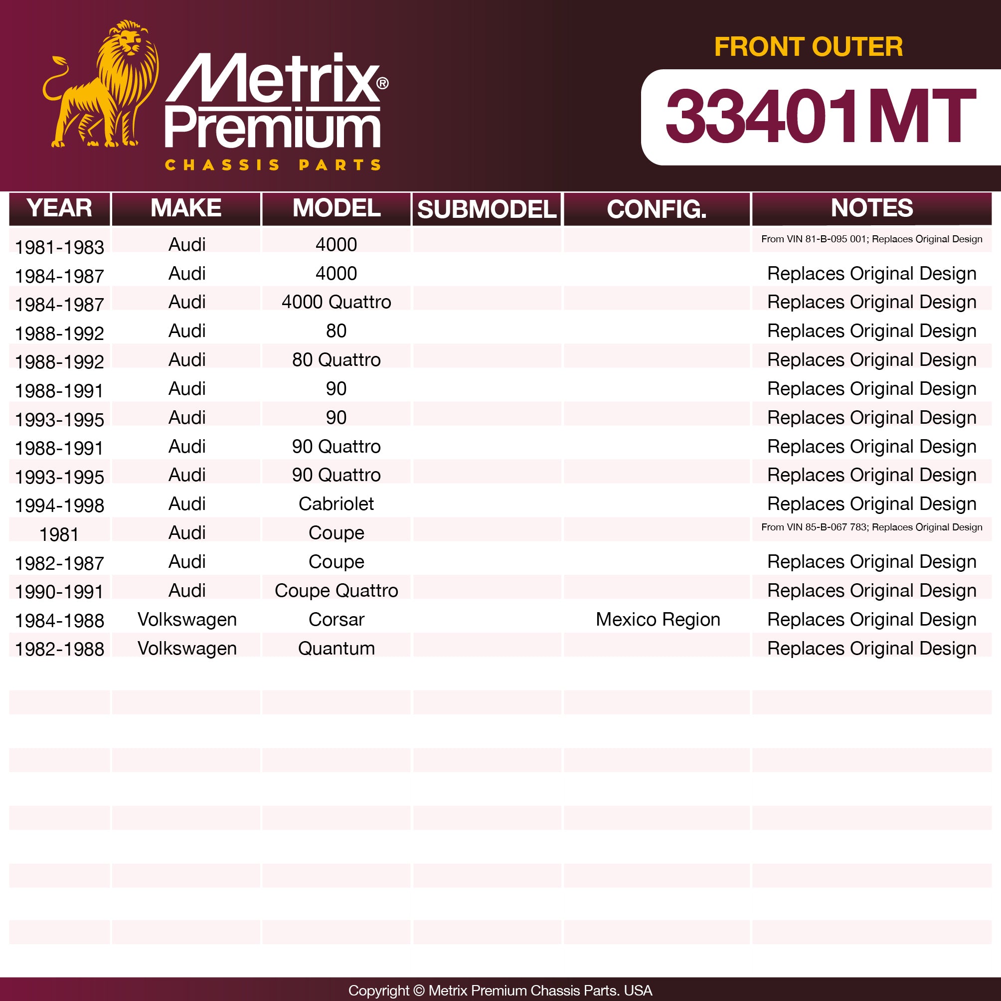 Metrix Premium Chassis Parts Front Outer Tie Rod End 33401MT aftermarket car parts
