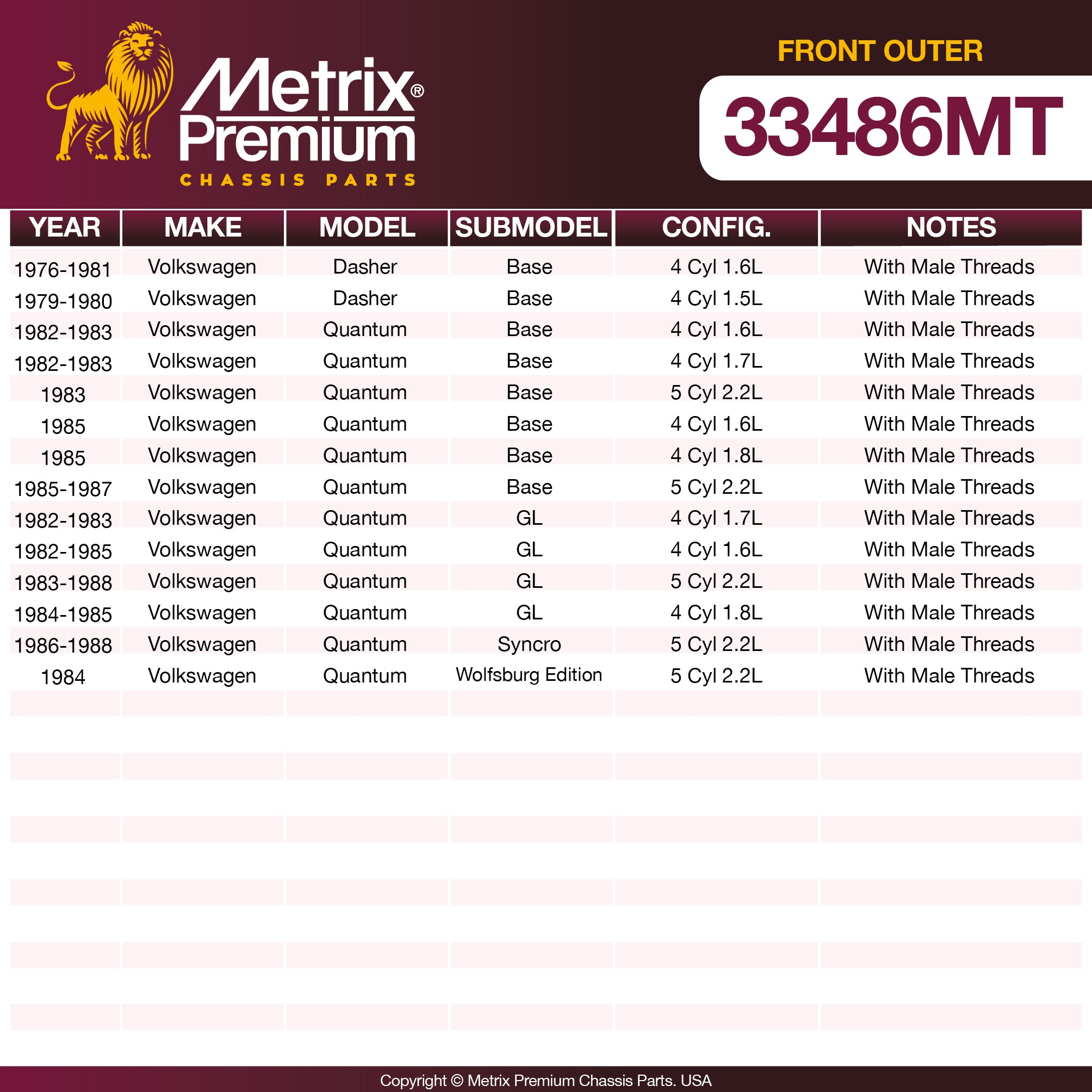 Metrix Premium Front Outer Tie Rod End 33486MT aftermarket car parts