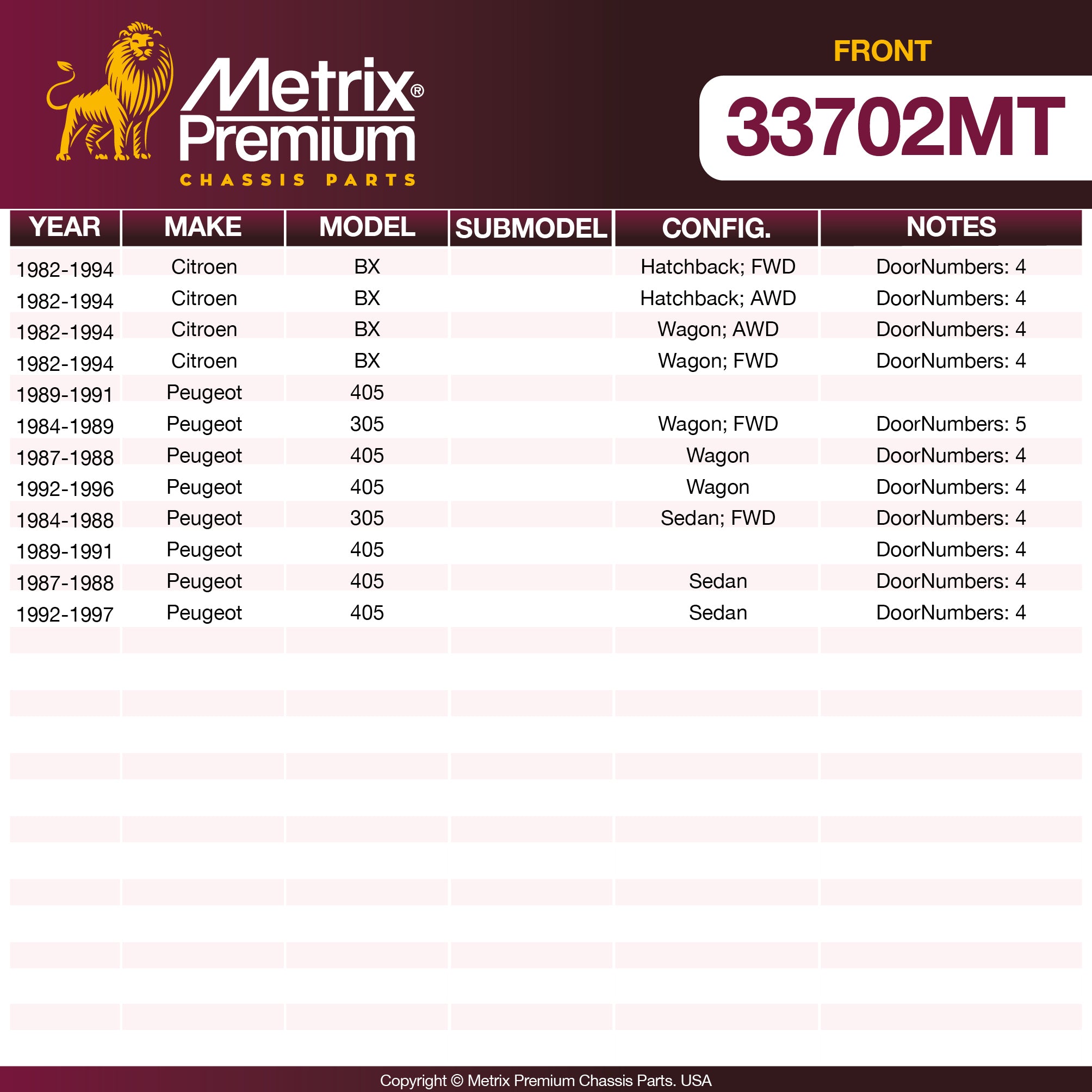 Metrix Premium Chassis Parts Front Ball Joint 33702MT OEM fit auto parts