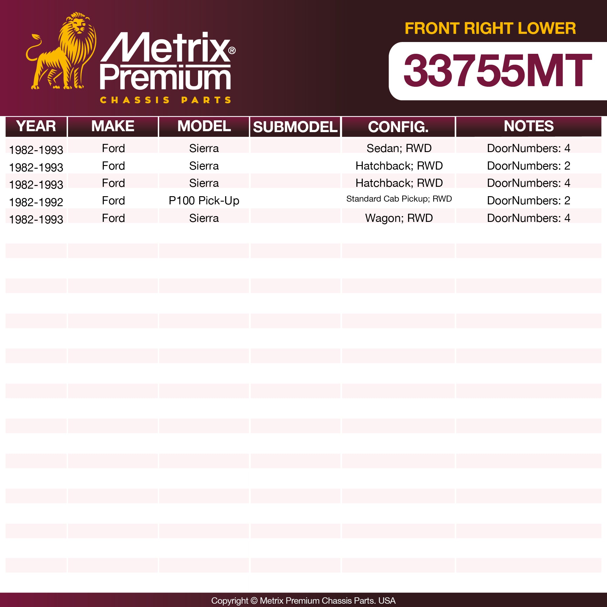 Metrix Premium Chassis Parts Front Right Lower Control Arm and Ball Joint Assembly 33755MT OEM fit auto parts