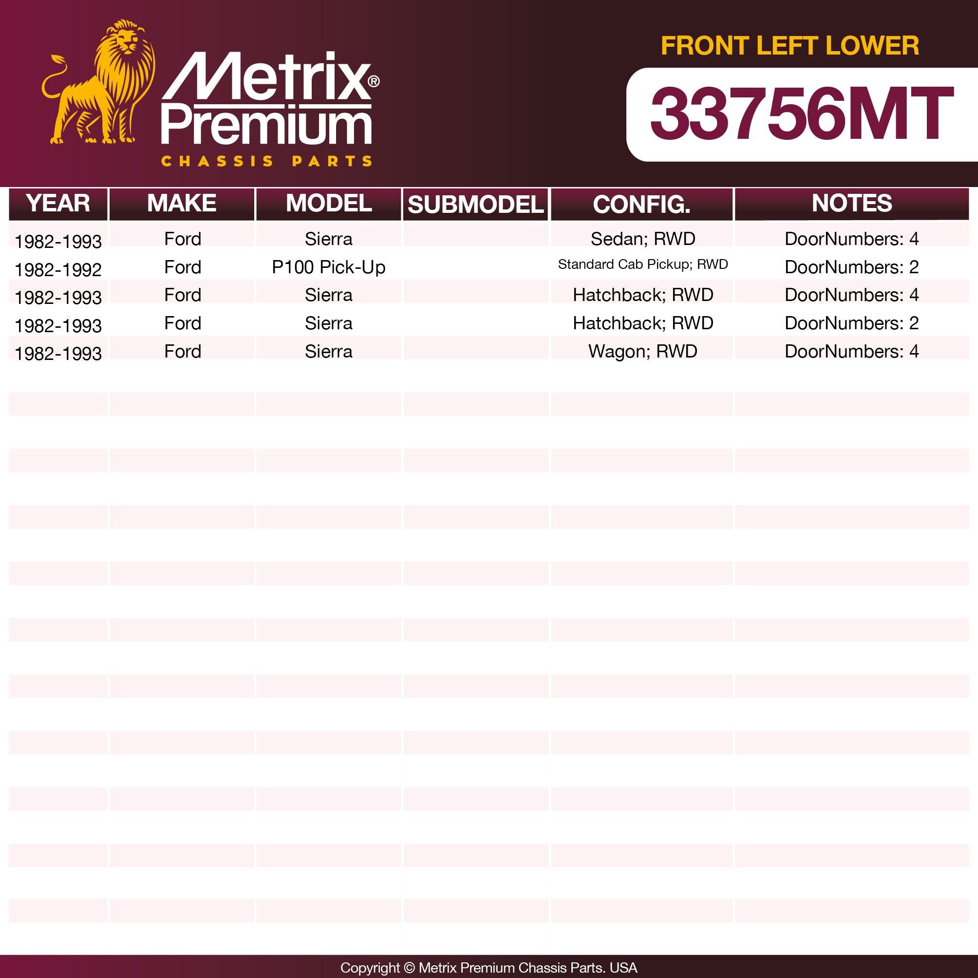 Metrix Premium Chassis Parts Front Left Lower Control Arm and Ball Joint Assembly 33756MT OEM fit auto parts