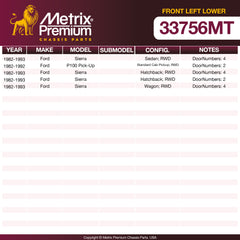 Metrix Premium Chassis Parts Front Left Lower Control Arm and Ball Joint Assembly 33756MT OEM fit auto parts