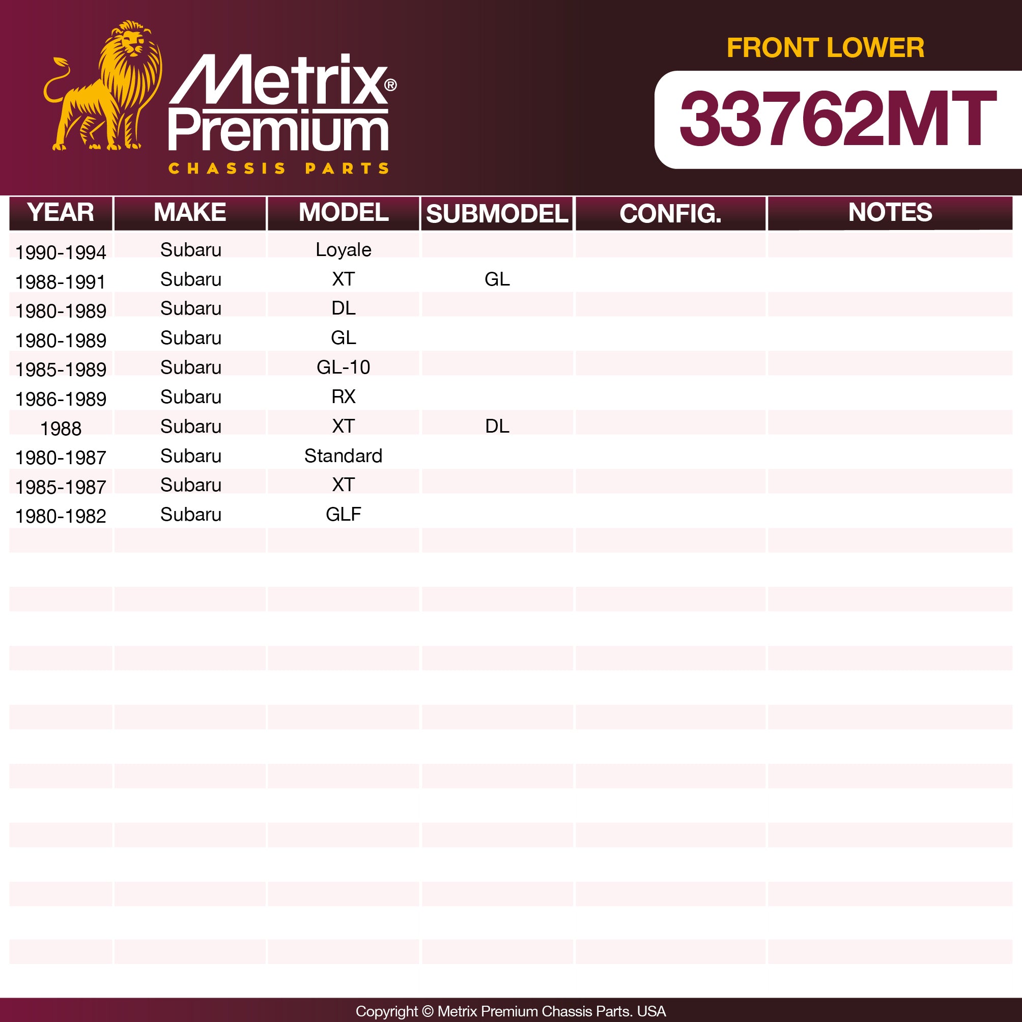 Metrix Premium Chassis Parts Front Lower Ball Joint 33762MT OEM fit auto parts