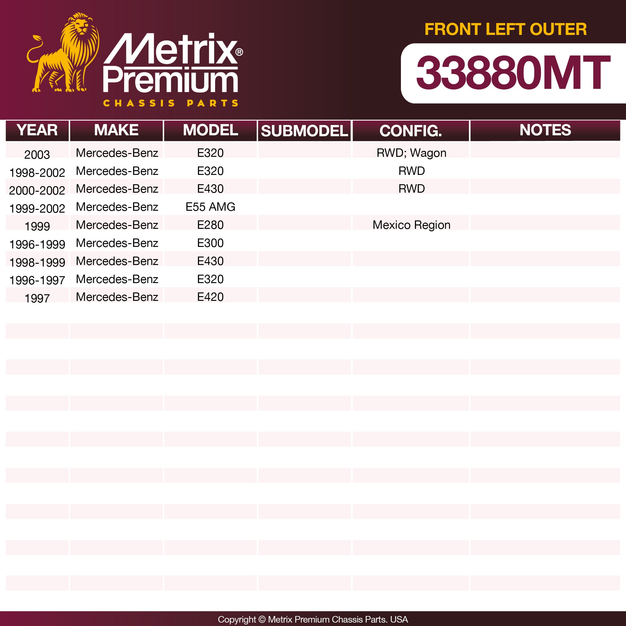 Metrix Premium Chassis Parts Front Left Outer Tie Rod End 33880MT aftermarket car parts