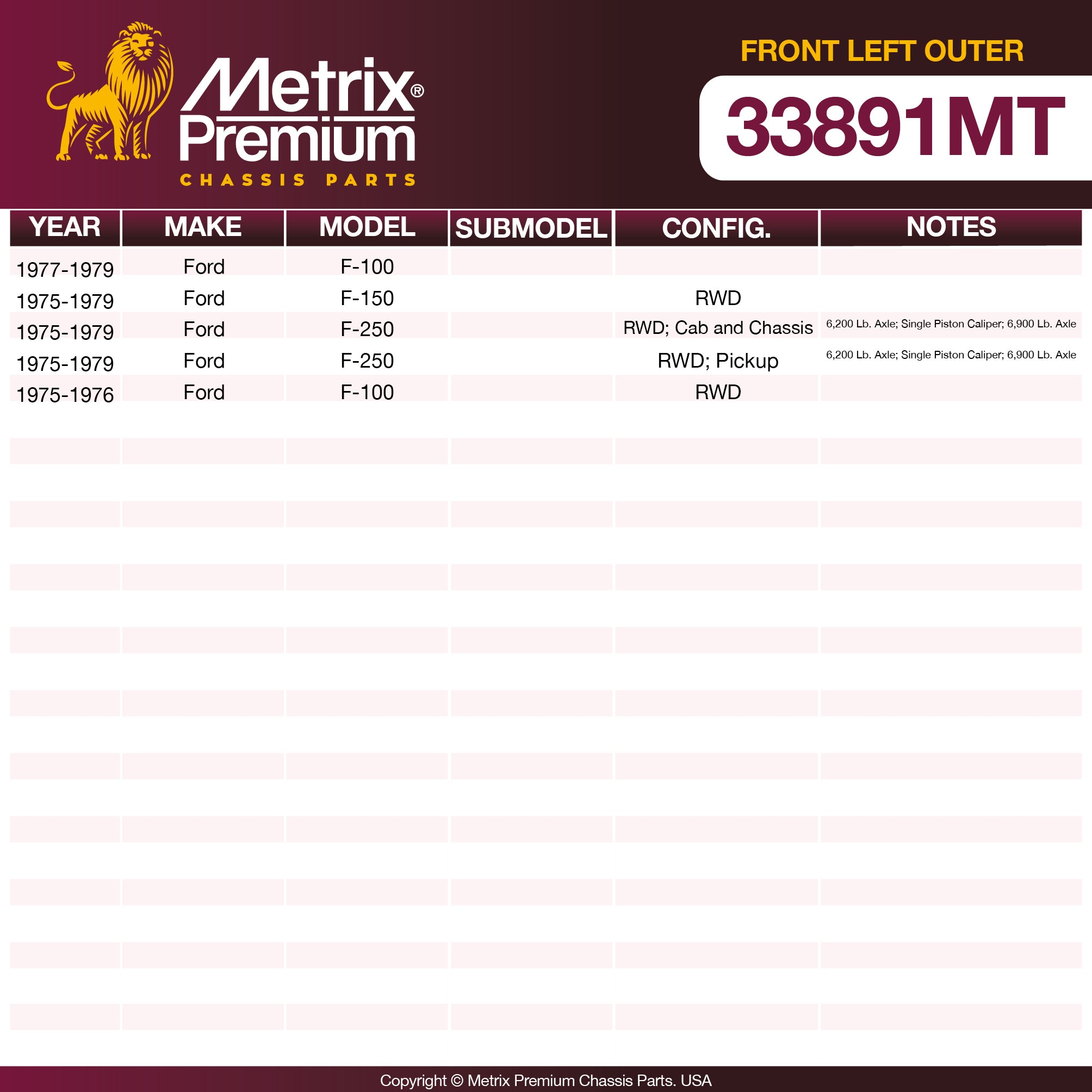 Metrix Premium Chassis Parts Front Left Outer Tie Rod End 33891MT aftermarket car parts