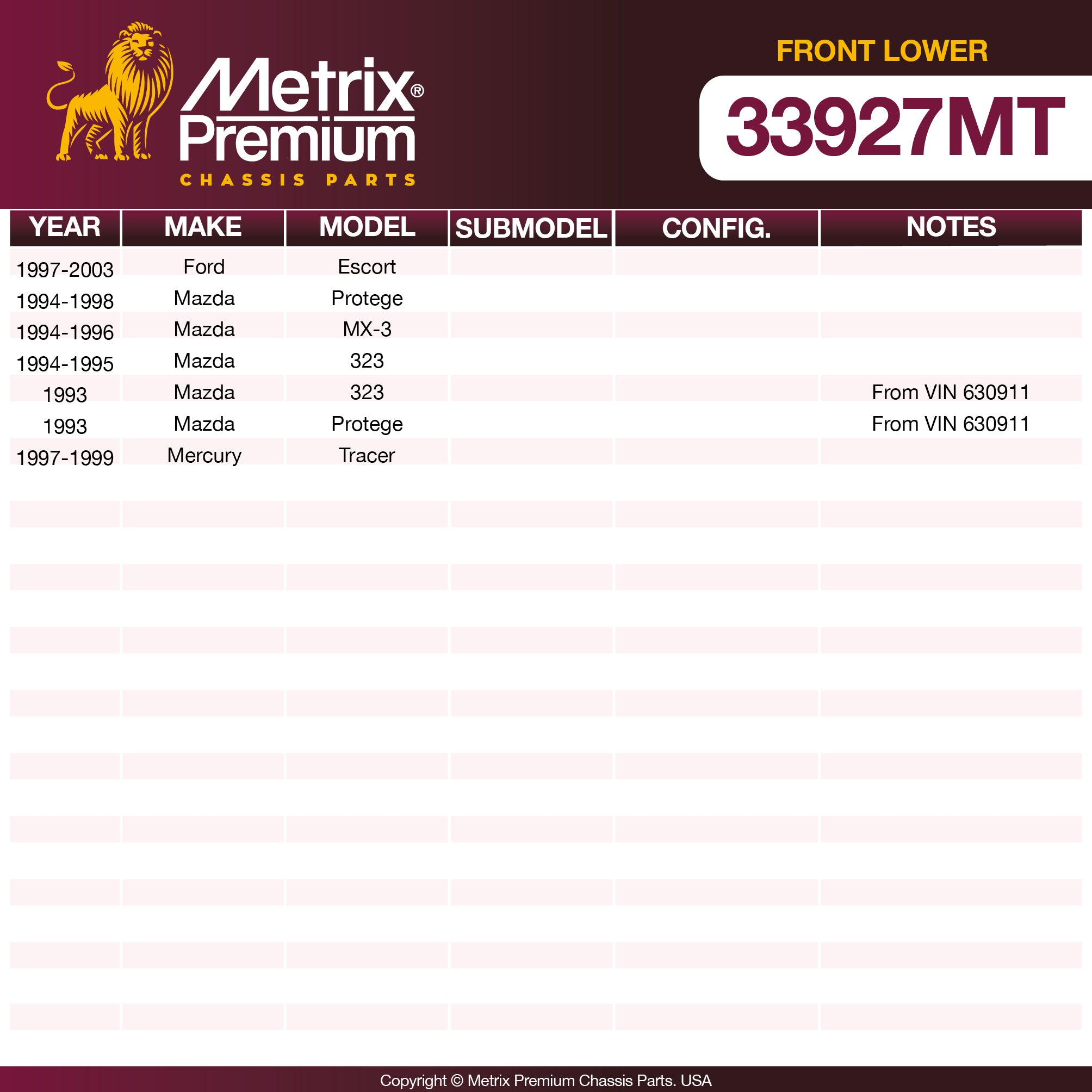 Metrix Premium Chassis Parts Front Lower Ball Joint 33927MT OEM fit auto parts