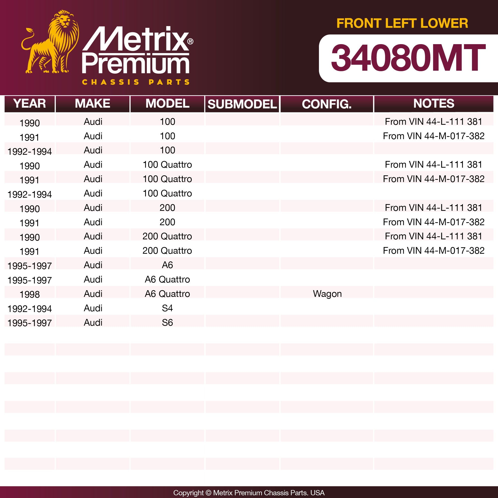 Metrix Premium Chassis Parts Front Left Lower Control Arm and Ball Joint Assembly 34080MT aftermarket car parts