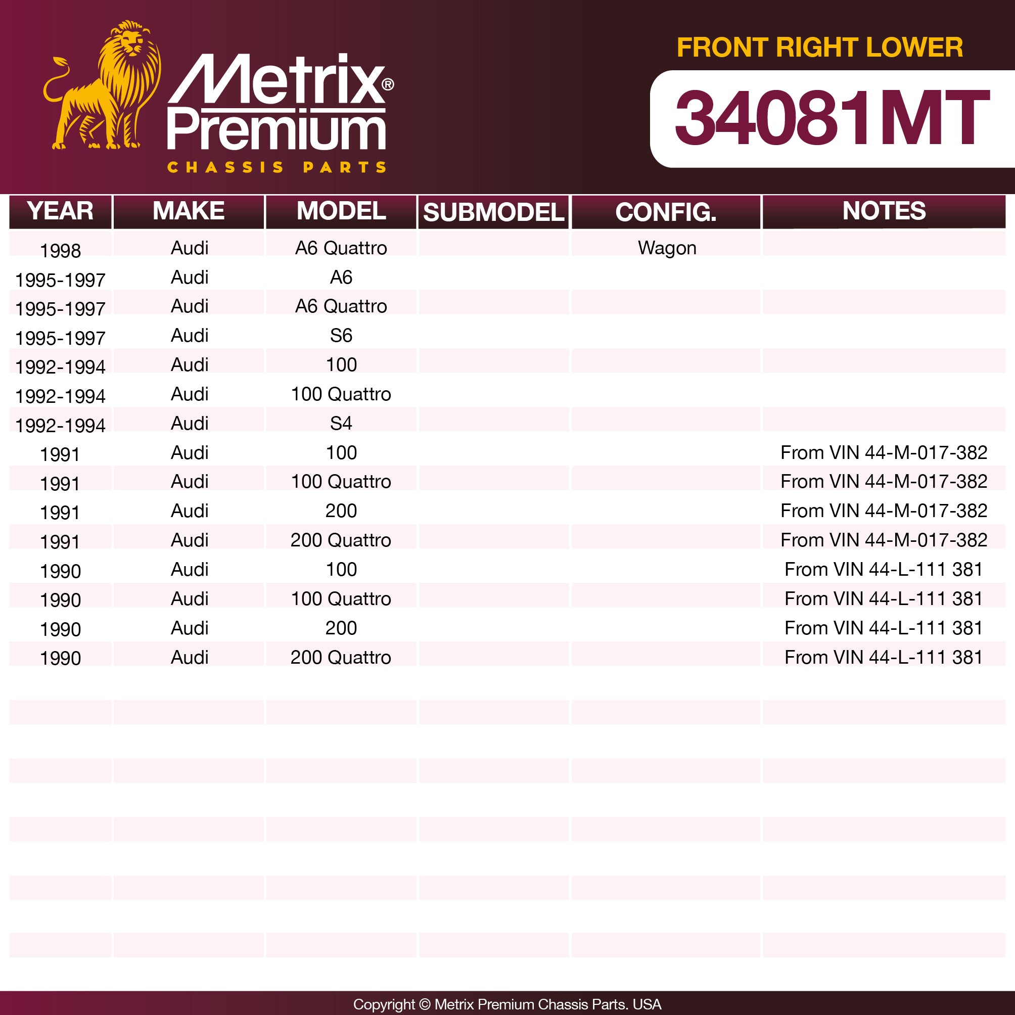 Metrix Premium Chassis Parts Front Right Lower Control Arm And Ball Joint Assembly 34081MT aftermarket car parts