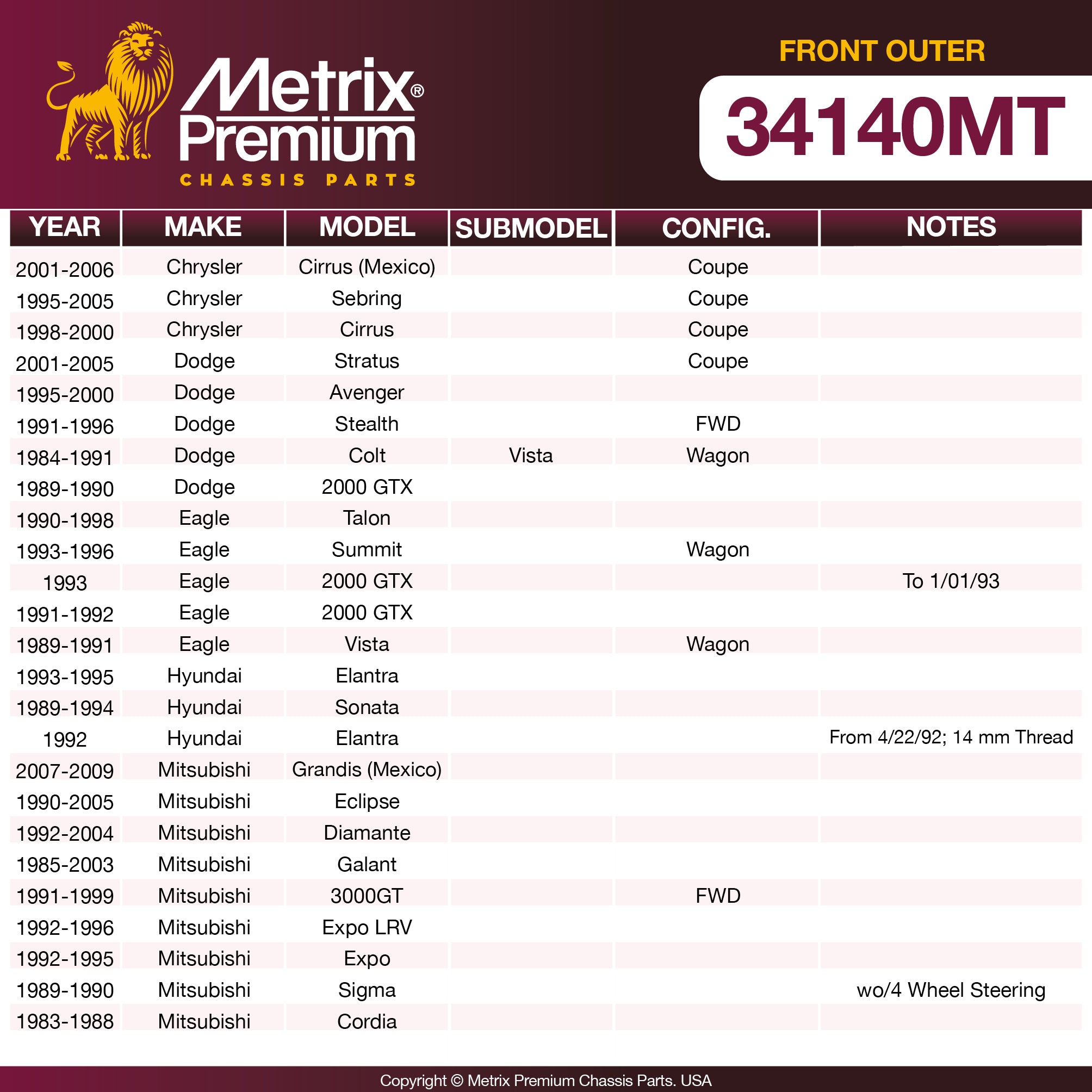 Metrix Premium Chassis Parts Front Outer Tie Rod End 34140MT aftermarket car parts