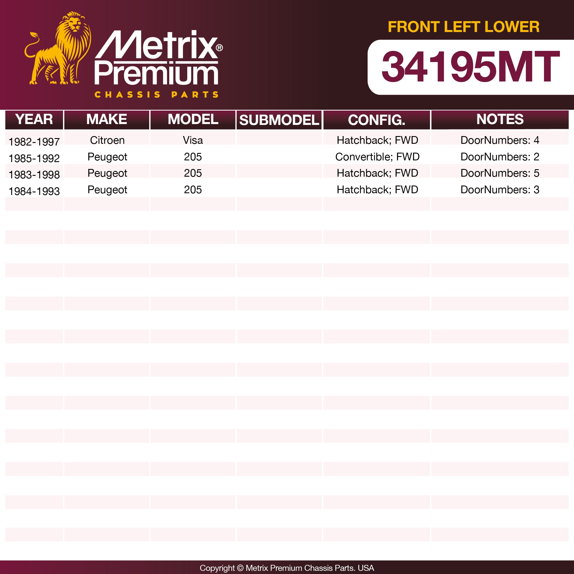 Metrix Premium Chassis Parts Front Left Lower Control Arm and Ball Joint Assembly 34195MT OEM fit auto parts