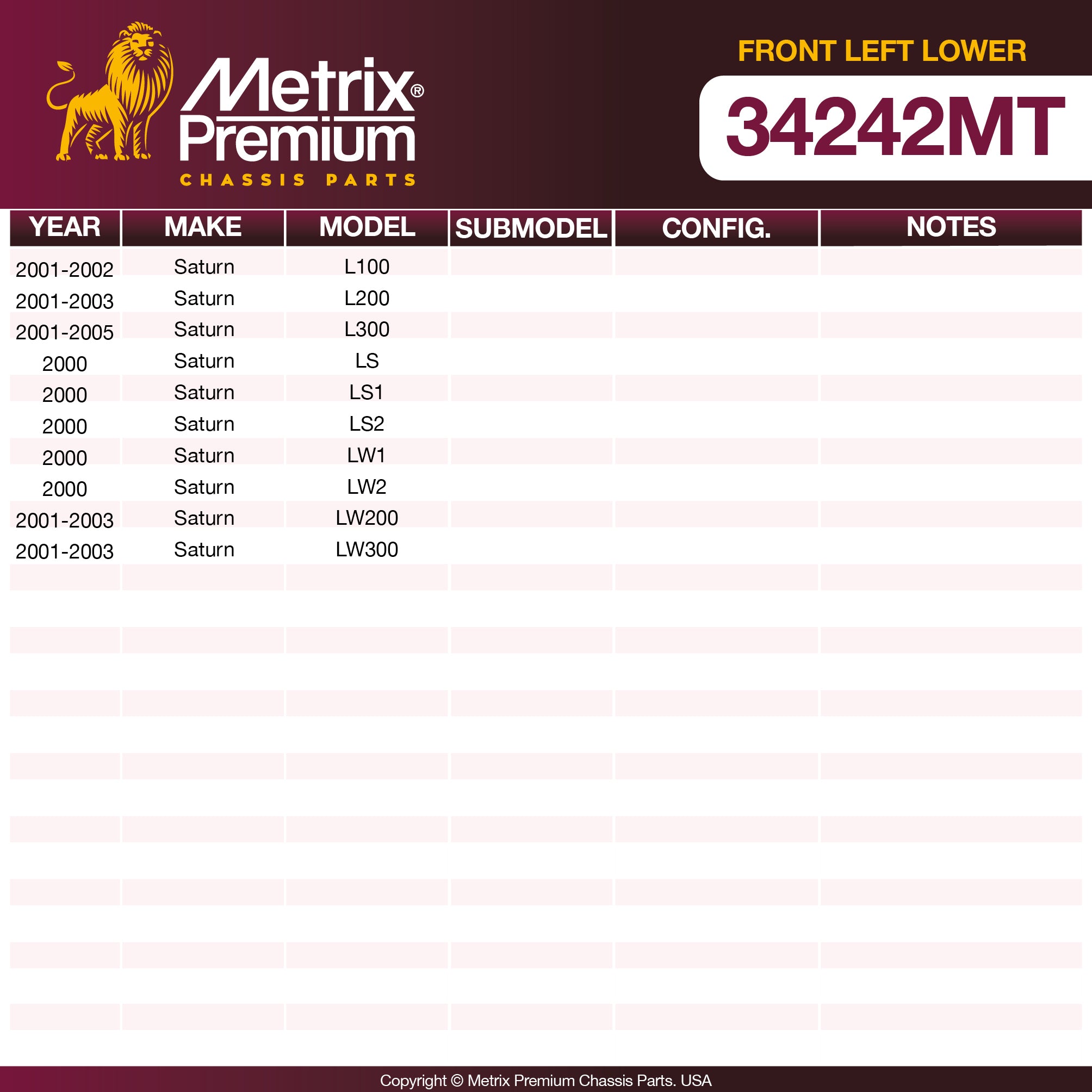 Metrix Premium Chassis Parts Front Left Lower Control Arm and Ball Joint Assembly 34242MT aftermarket car parts