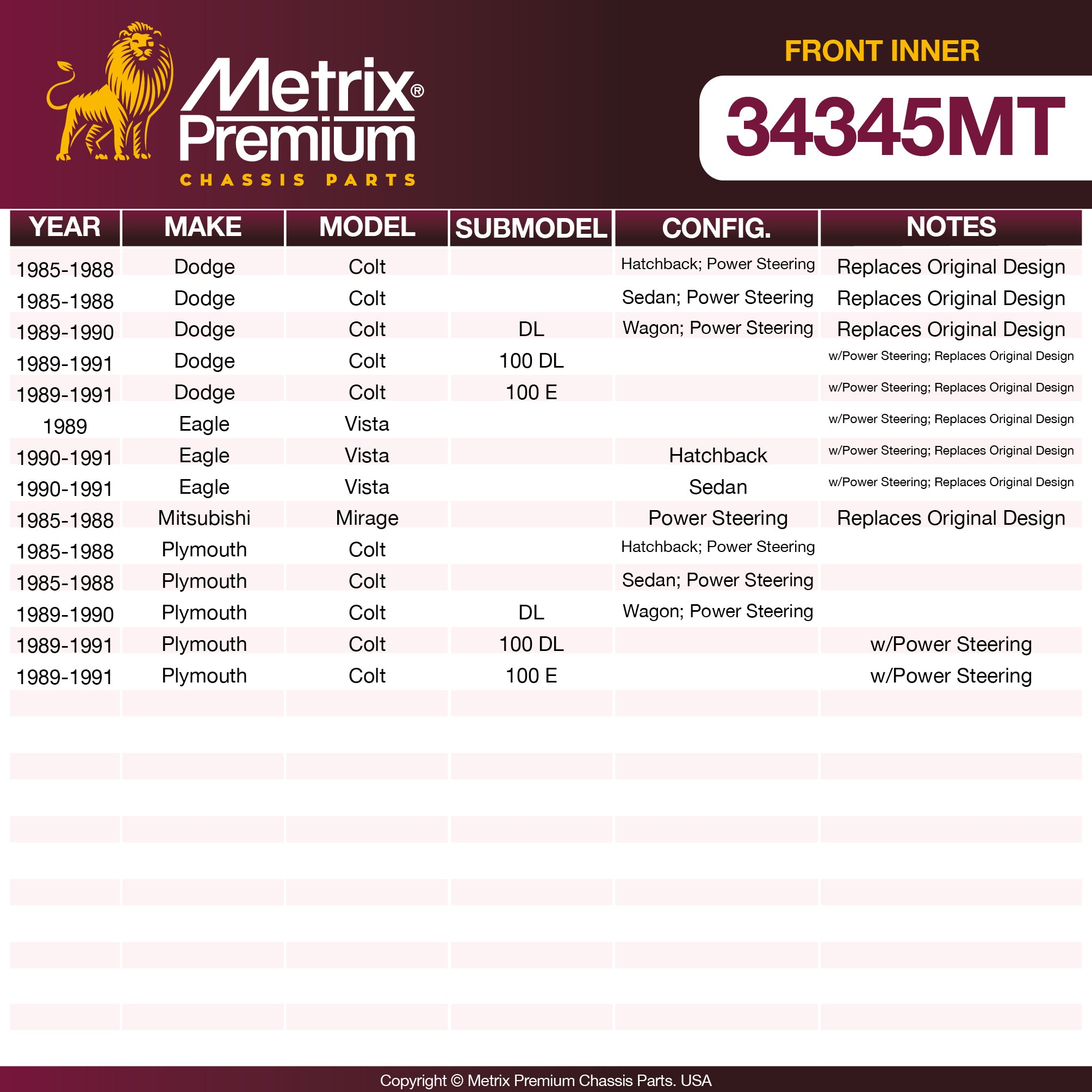 Metrix Premium Chassis Parts Front Inner Tie Rod End 34345MT aftermarket car parts