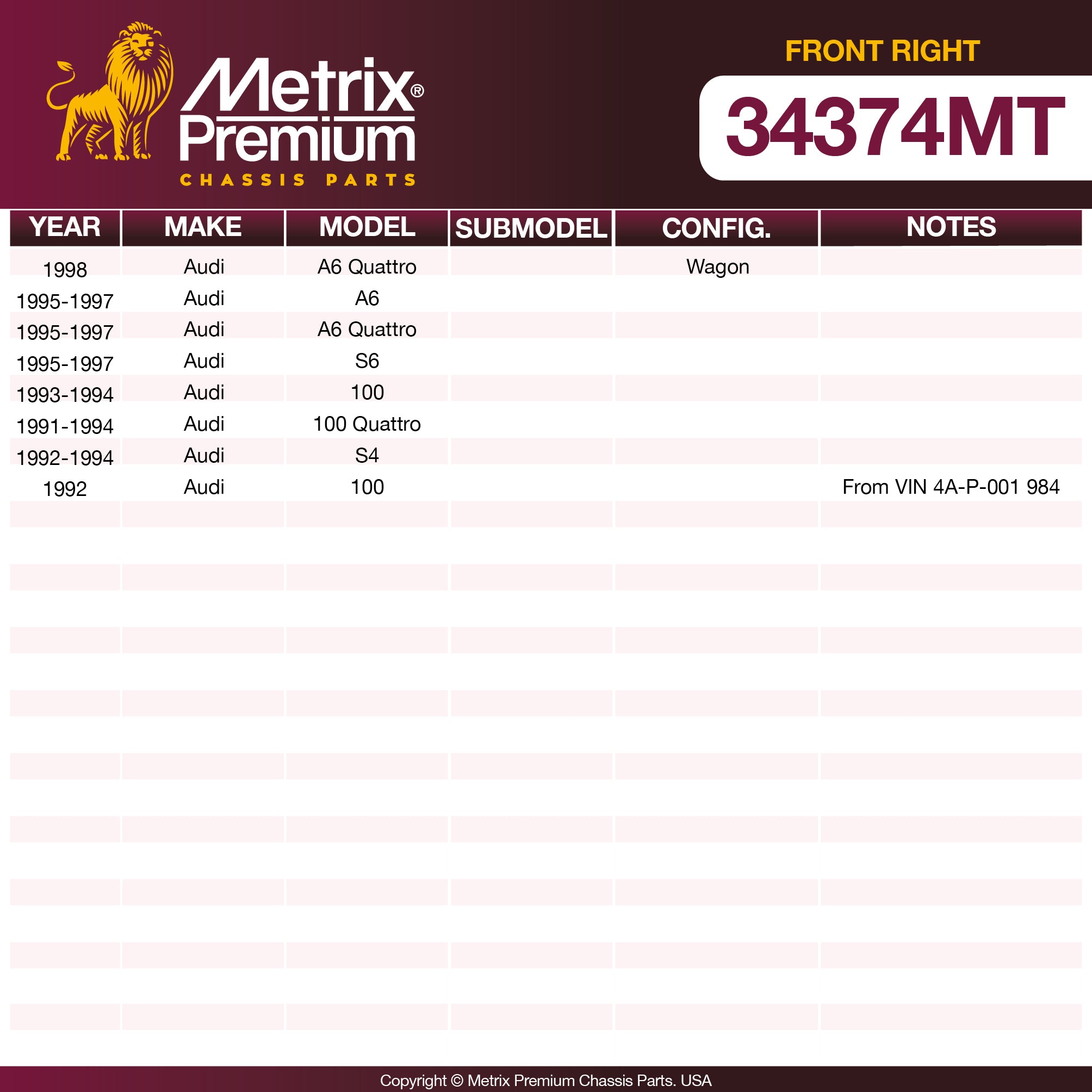 Metrix Premium Chassis Parts Front Right Tie Rod End Assembly 34374MT OEM fit auto parts