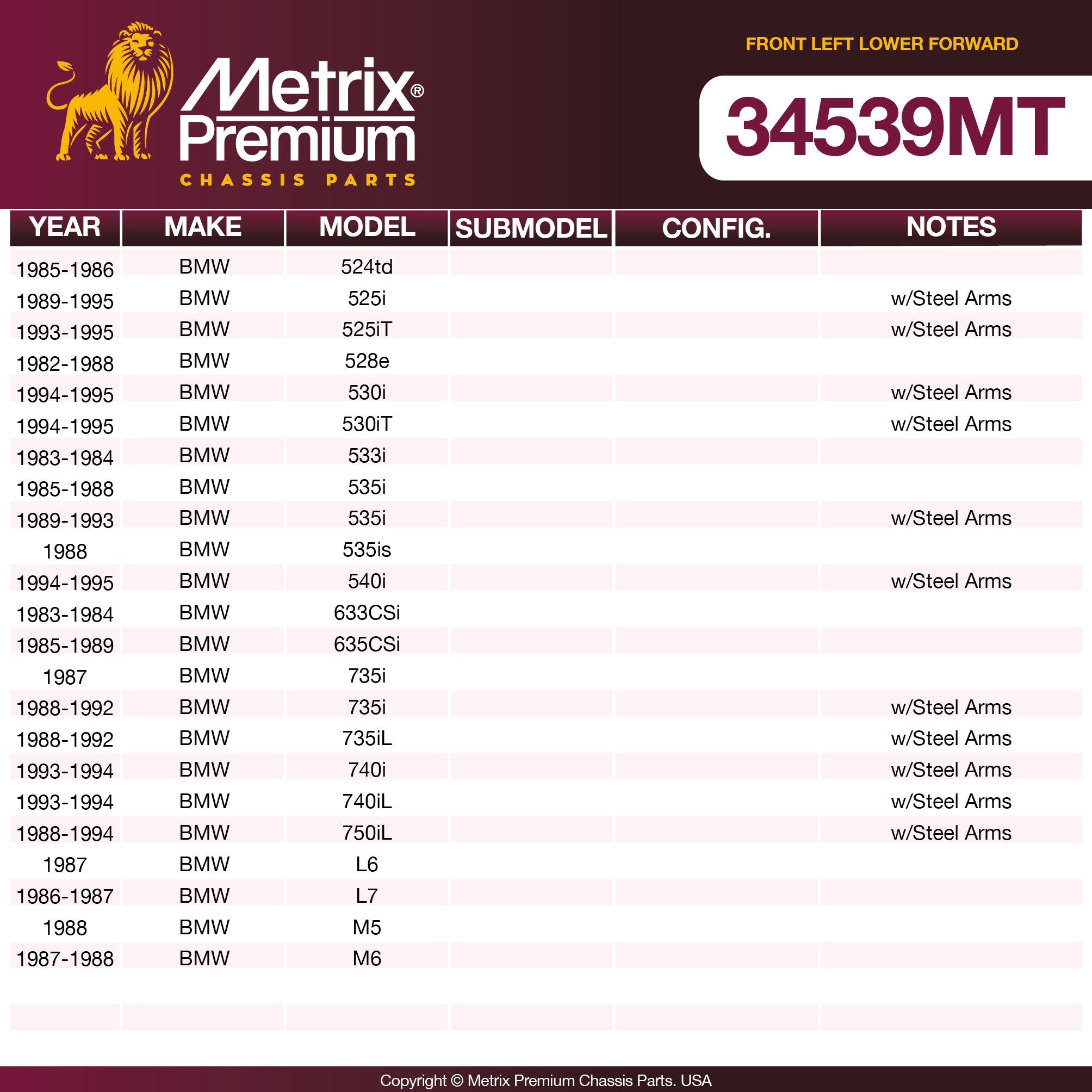 Metrix Premium Chassis Parts Front Left Lower Forward Control Arm and Ball Joint Assembly 34539MT aftermarket car parts