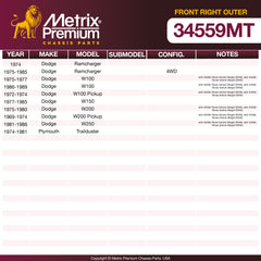 Metrix Premium Chassis Parts Front Right Outer Tie Rod End 34559MT aftermarket car parts