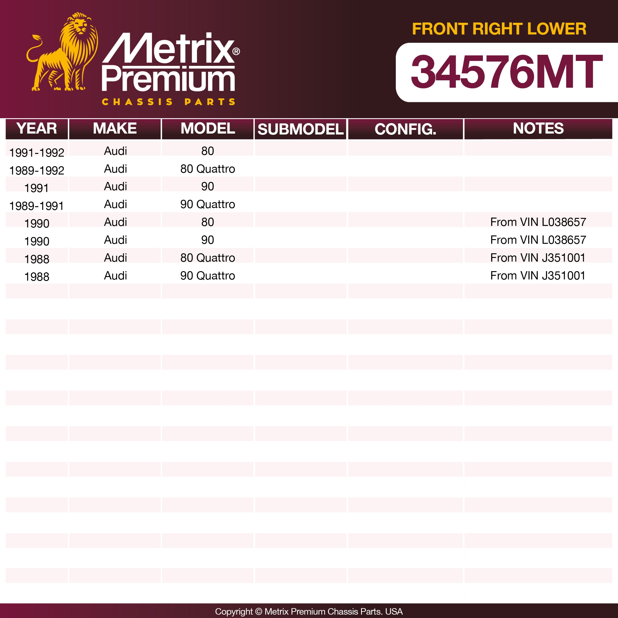 Metrix Premium Chassis Parts Front Right Lower Ball Joint 34576MT OEM fit auto parts
