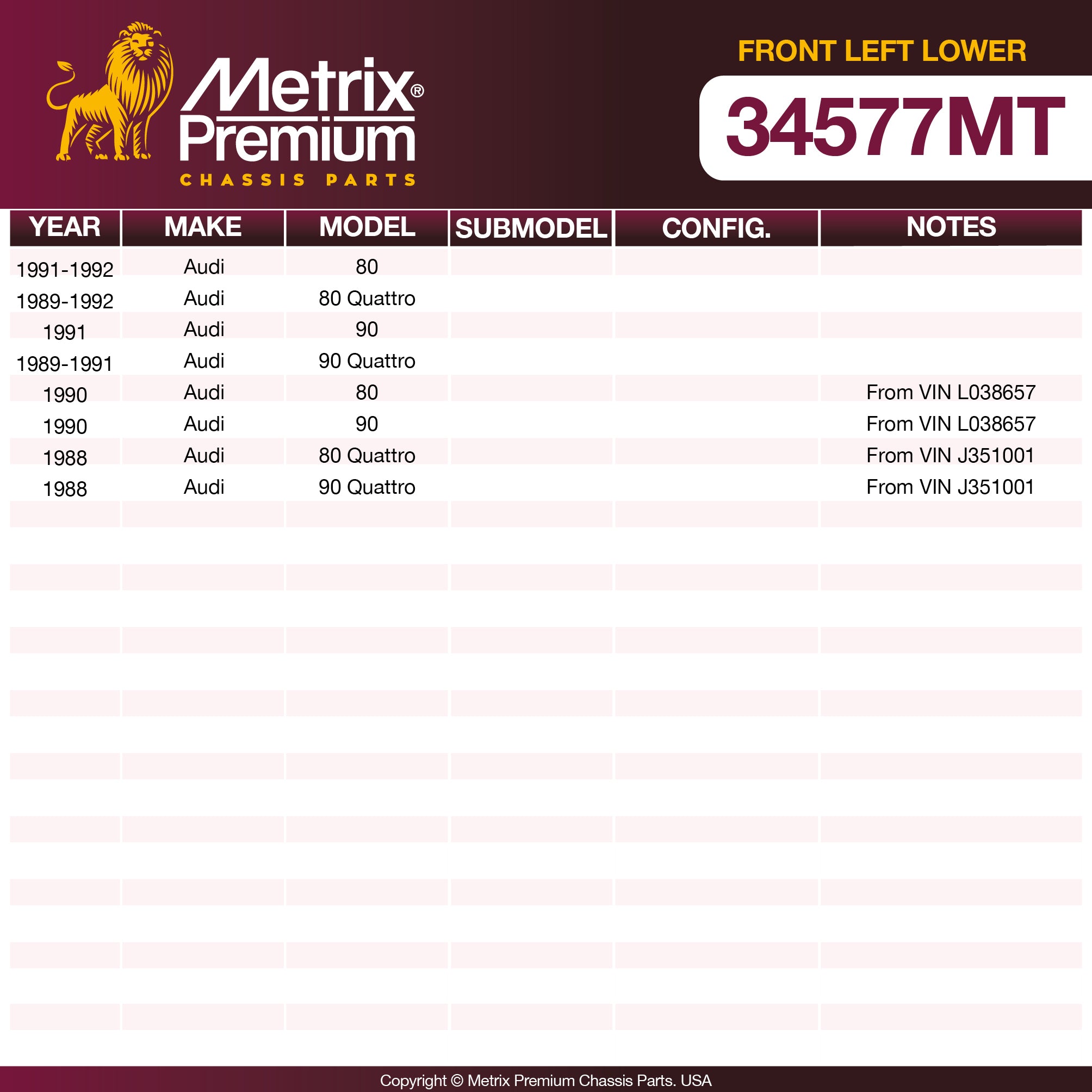 Metrix Premium Chassis Parts Front Left Lower Ball Joint 34577MT OEM fit auto parts