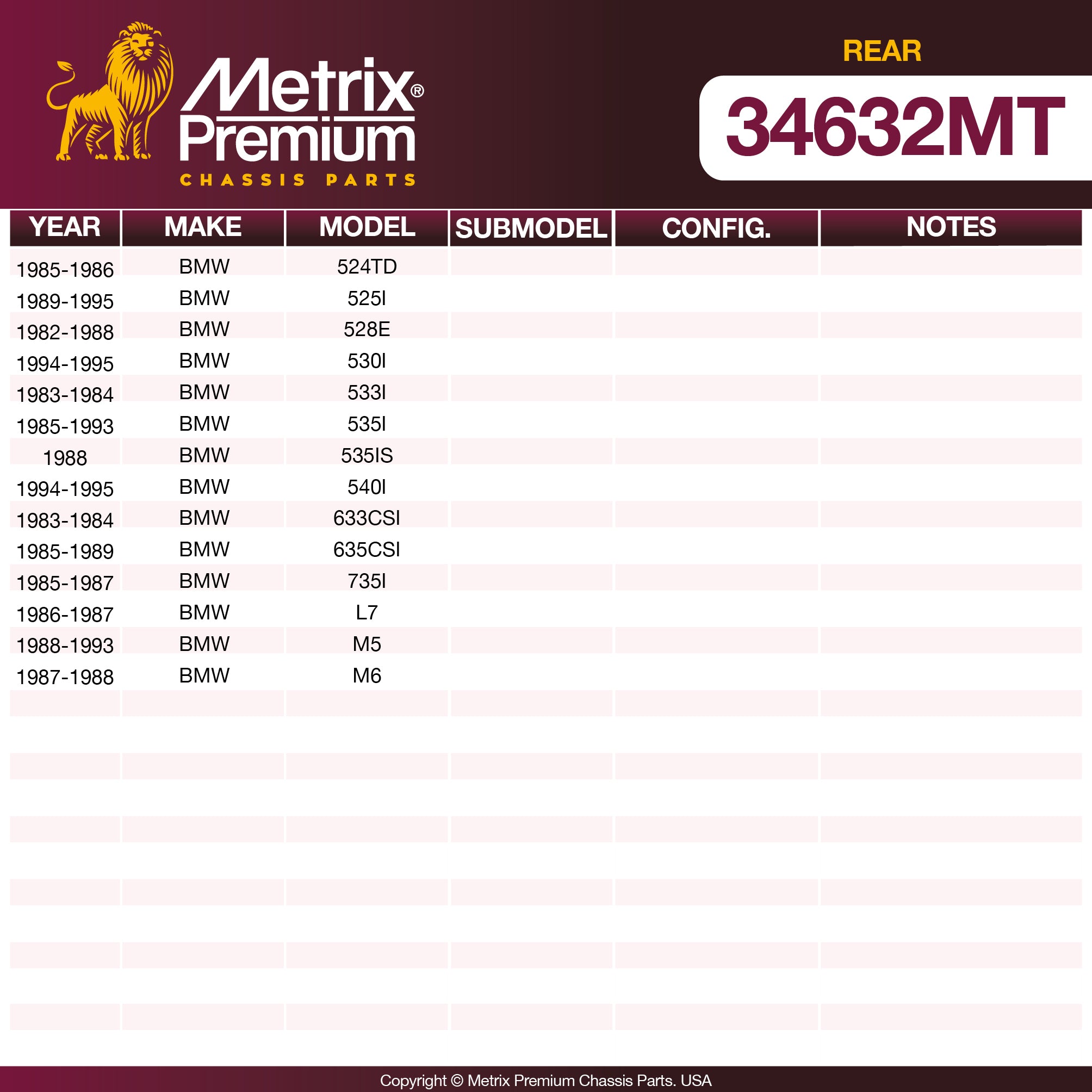 Metrix Premium Chassis Parts Rear Control Arm Link 34632MT aftermarket car parts