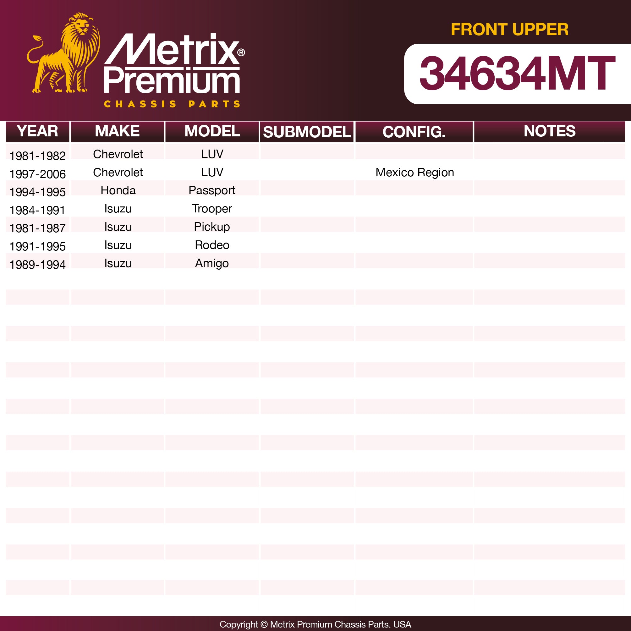Metrix Premium Chassis Parts Front Upper Ball Joint 34634MT OEM fit auto parts