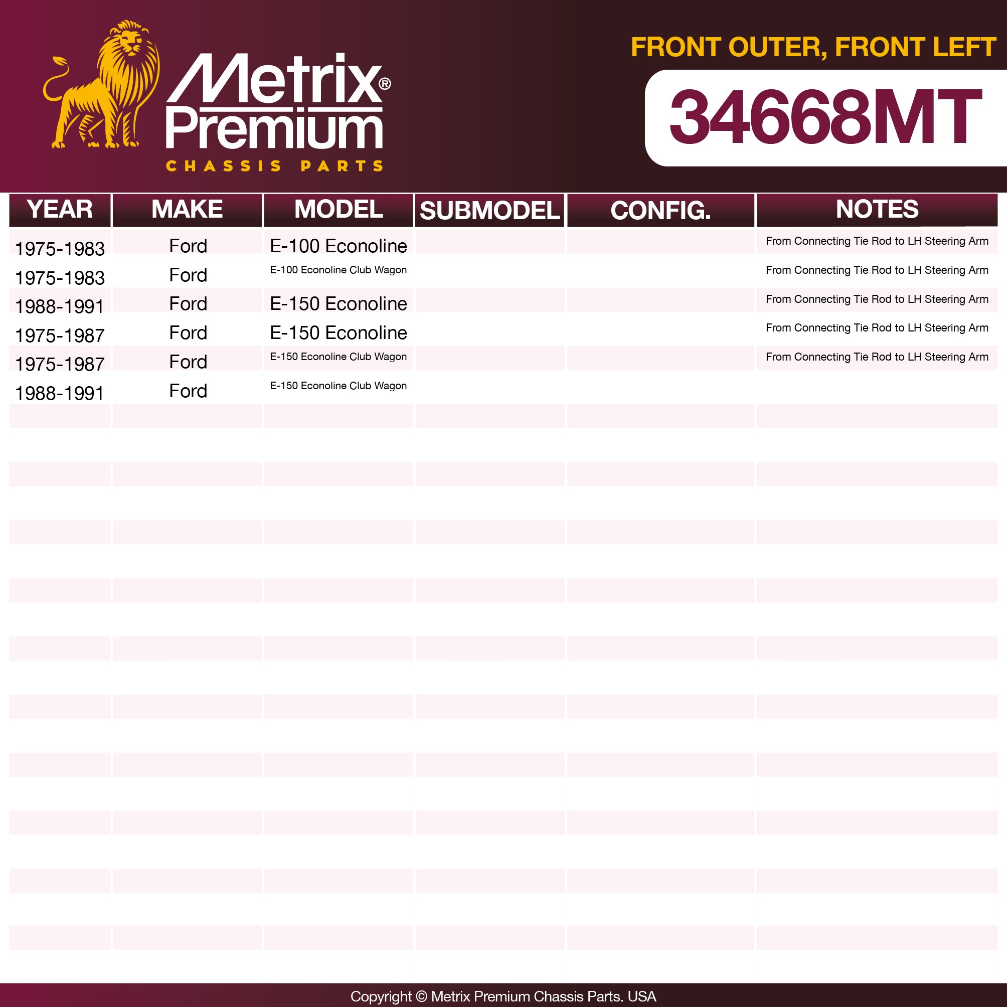 Metrix Premium Front Outer Tie Rod End 34668MT OEM fit spare parts