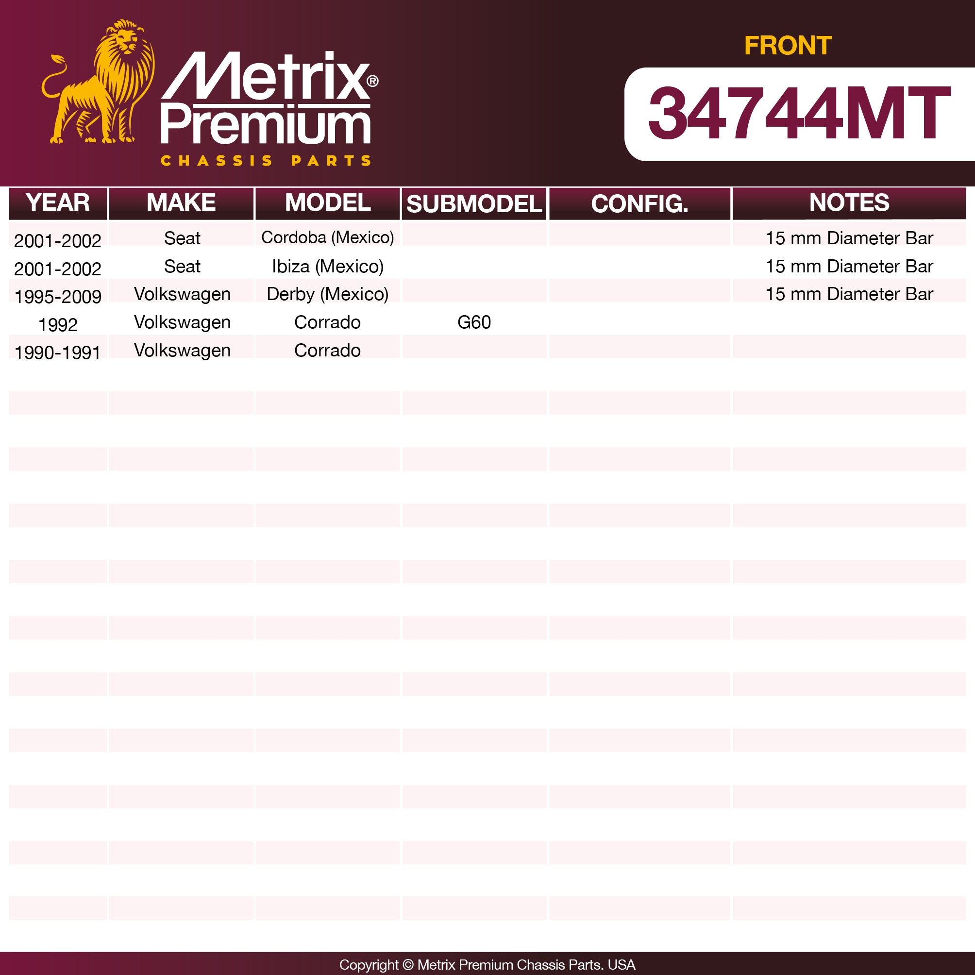 Metrix Premium Chassis Parts Front Stabilizer Bar Link 34744MT OEM fit auto parts