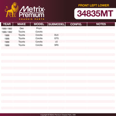 Metrix Premium Chassis Parts Front Left Lower Ball Joint 34835MT OEM fit auto parts