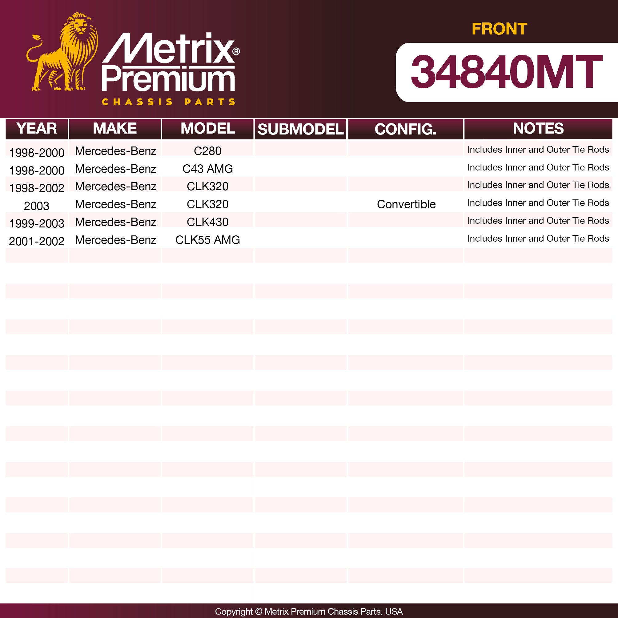 Metrix Premium Front Drag Link 34840MT OEM fit spare parts